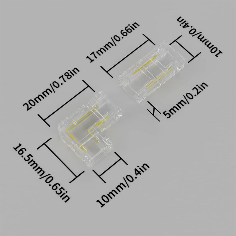 PAUTIX 8mm 2-Pin COB Connector 8pcs L-Shaped/Corner Connectors,Reusable Solderless Adapter Terminal Extension Connection,2pcs Gapless Strip to Strip Connectors for COB LED Strip Lights,SMD LED Strips - Image 4